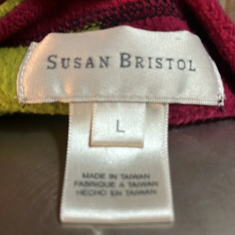 Susan Bristol Multicolor Patchwork Fleece Cardigan Large